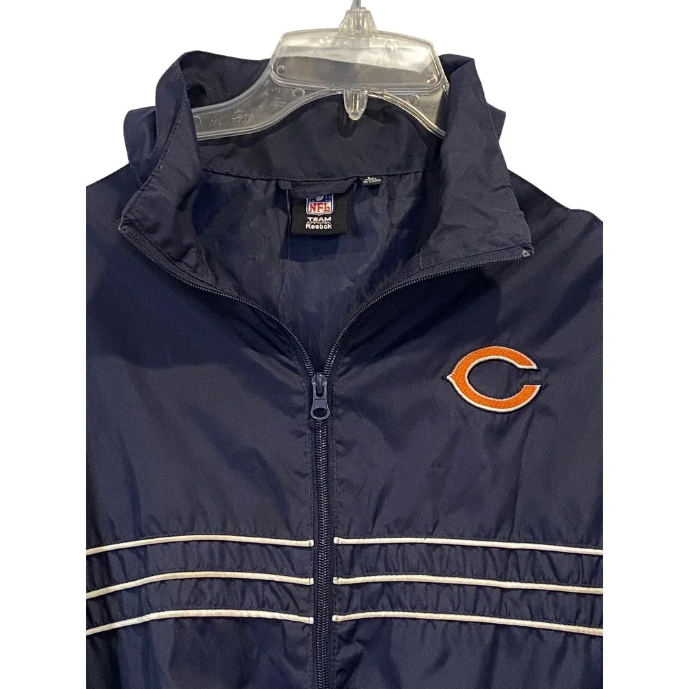 Mens Reebok Chicago Bears NFL Windbreaker‎ Jacket Navy Blue Grey Large SI Patch